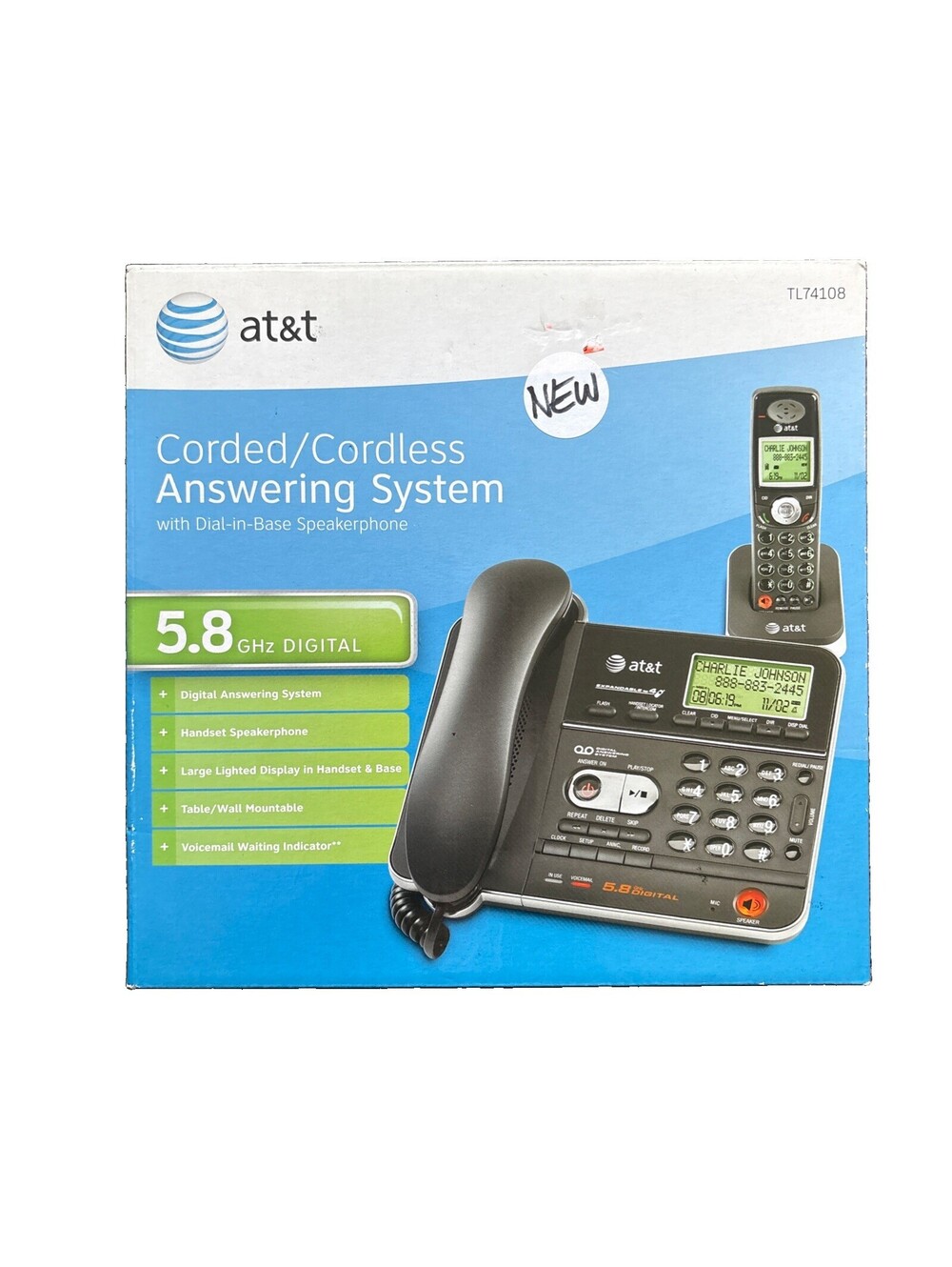 AT&T TL74108 5.8 GHz Up To Four Handsets Single Line Corded Phone - NEW